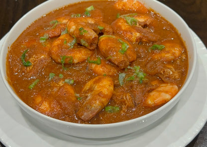 Shrimp soup, with side of rice